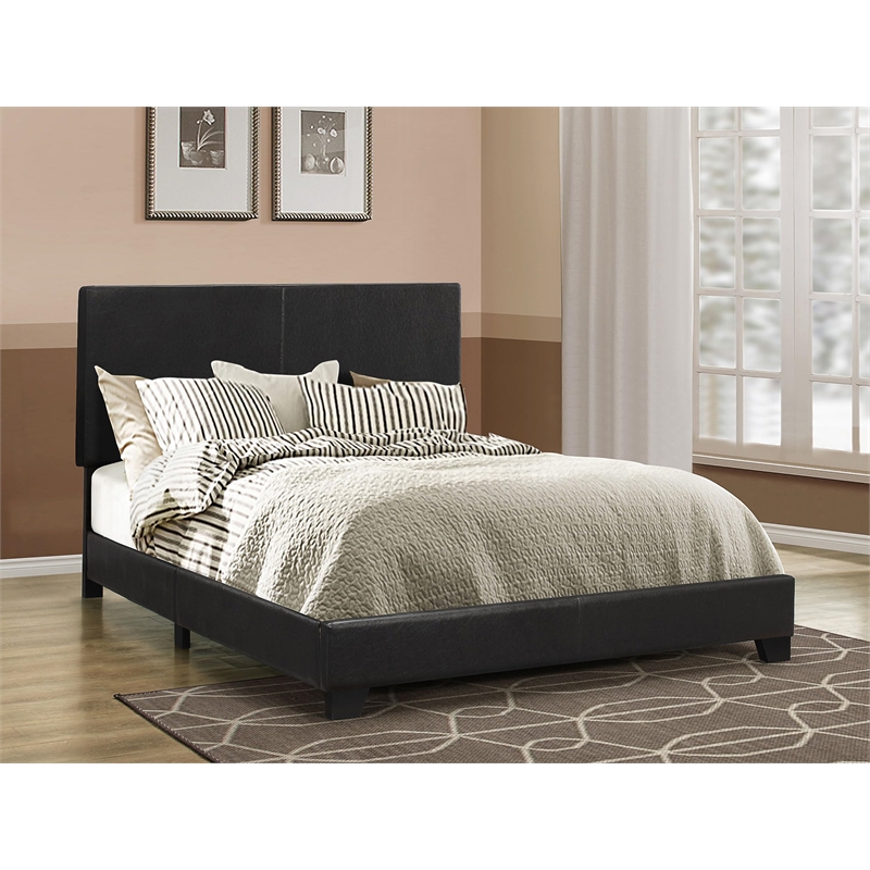 Pemberly Row Faux Leather Upholstered Queen Panel Bed in Black