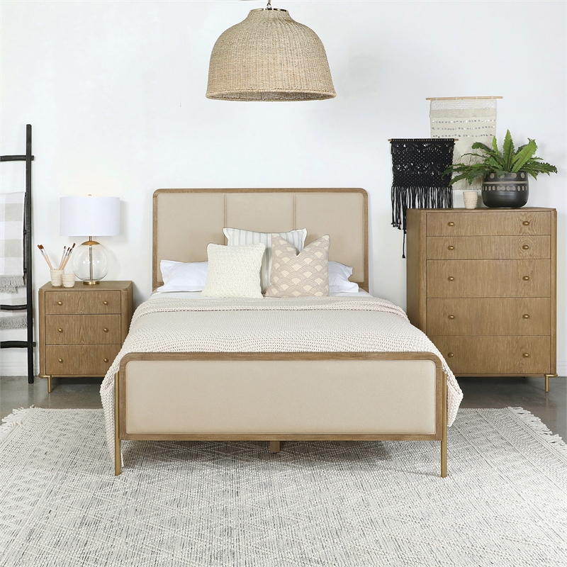 Pemberly Row 56-inch Queen Upholstered Panel Bed in Cream and Sand Wash