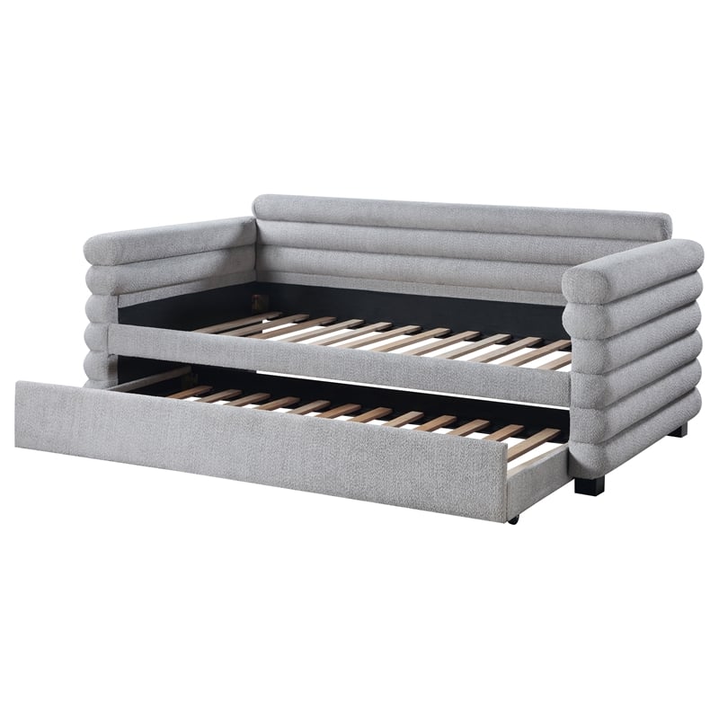 Pemberly Row Boucle Upholstered Twin Day Bed with Trundle in Grey