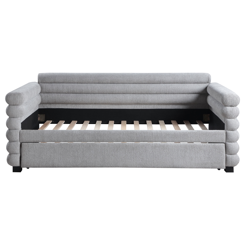 Pemberly Row Boucle Upholstered Twin Day Bed with Trundle in Grey