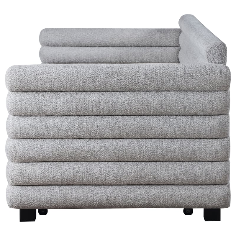 Pemberly Row Boucle Upholstered Twin Day Bed with Trundle in Grey