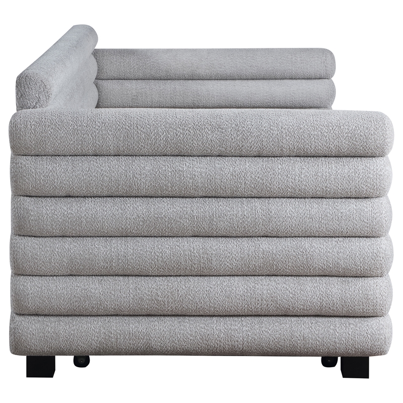 Pemberly Row Boucle Upholstered Twin Day Bed with Trundle in Grey