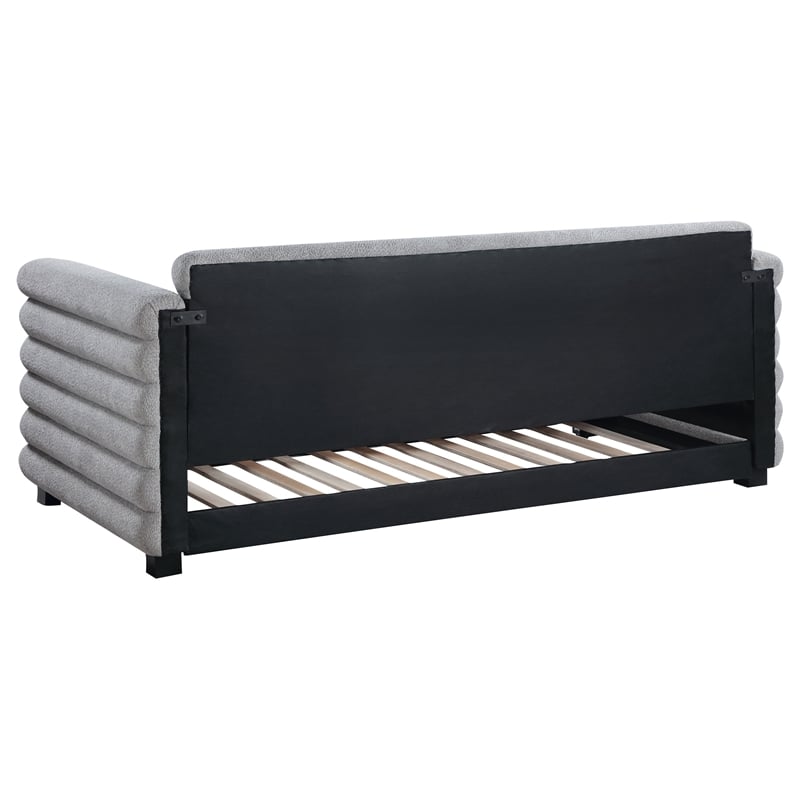 Pemberly Row Boucle Upholstered Twin Day Bed with Trundle in Grey