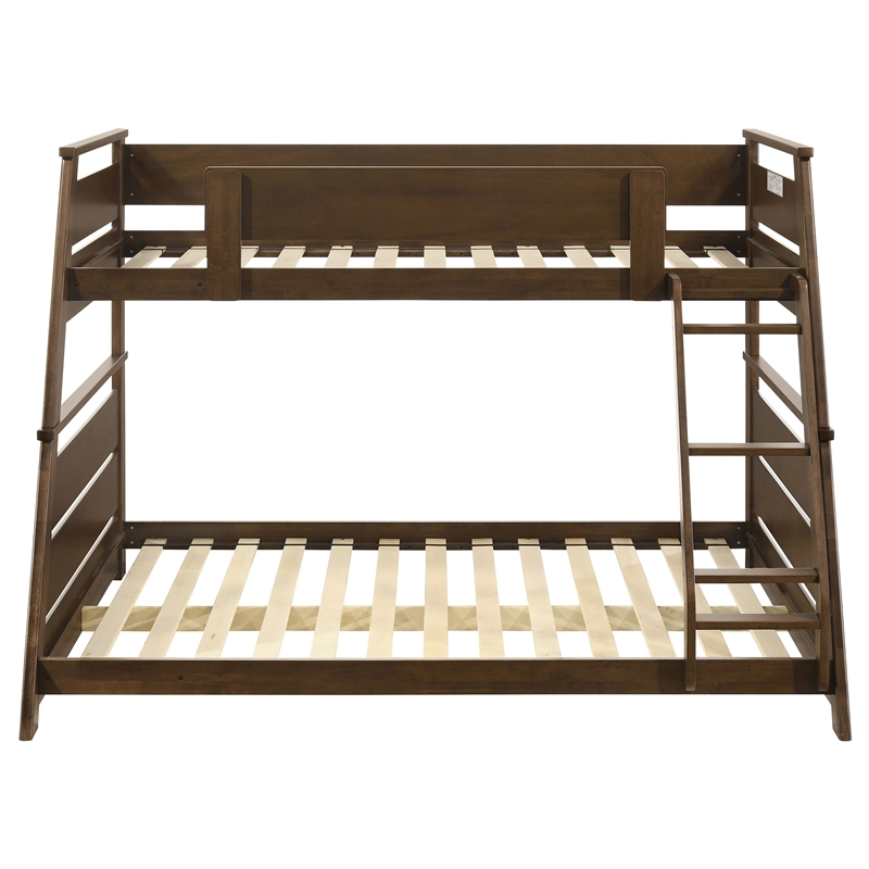 Pemberly Row Wood Veneer Twin Over Full Bunk Bed with Slat Kit in Walnut