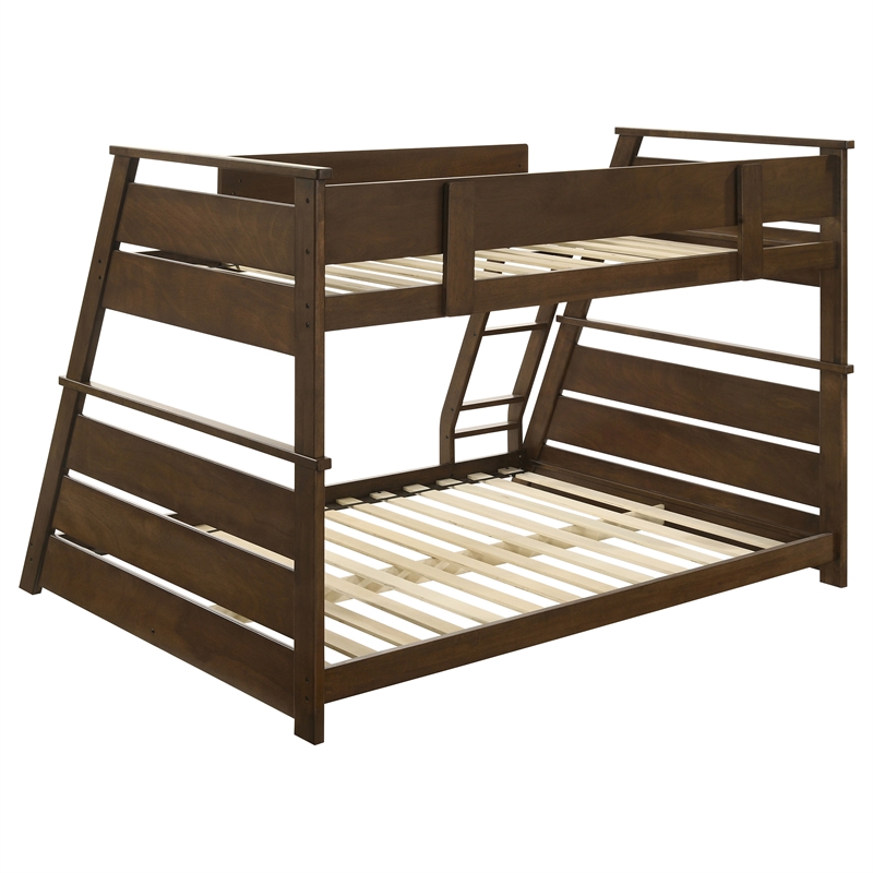 Pemberly Row Wood Veneer Twin Over Full Bunk Bed with Slat Kit in Walnut