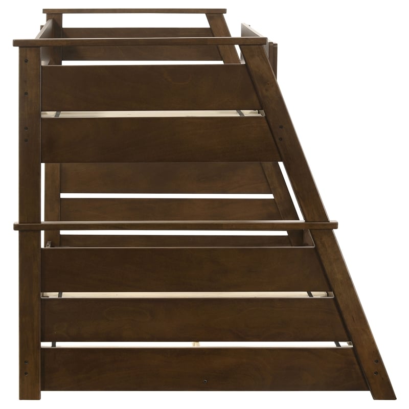 Pemberly Row Wood Veneer Twin Over Full Bunk Bed with Slat Kit in Walnut