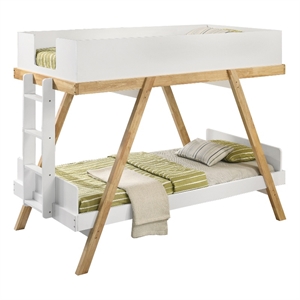 Pemberly Row Twin Over Twin Bunk Bed with 7-inch Mattresses in White
