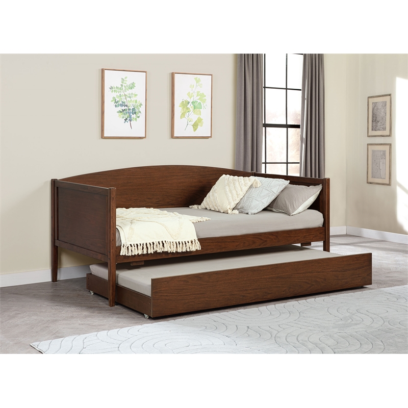 Pemberly Row Modern Classic Wood Twin Daybed with Trundle in Medium Walnut