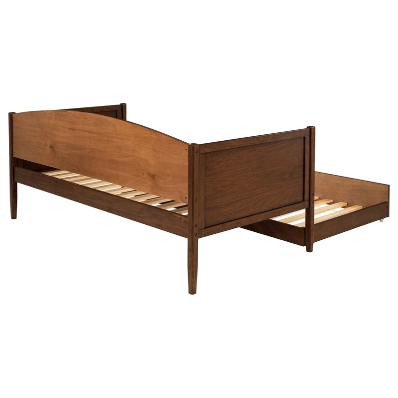 Pemberly Row Modern Classic Wood Twin Daybed with Trundle in Medium Walnut