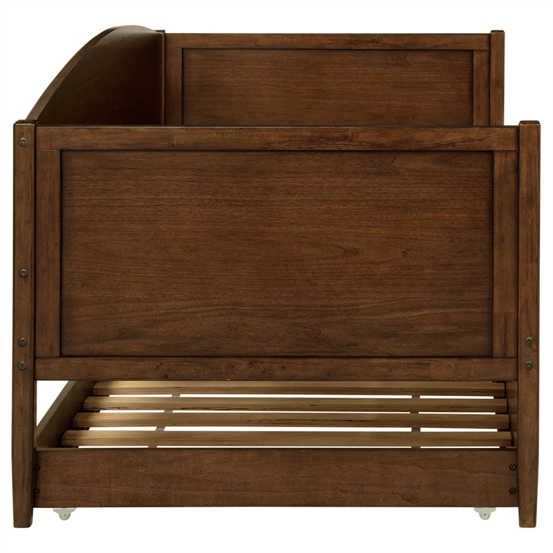 Pemberly Row Modern Classic Wood Twin Daybed with Trundle in Medium Walnut