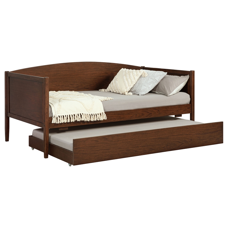 Pemberly Row Modern Classic Wood Twin Daybed with Trundle in Medium Walnut