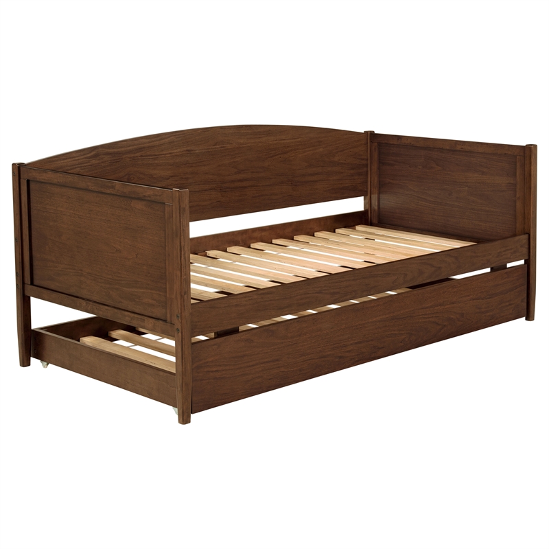 Pemberly Row Modern Classic Wood Twin Daybed with Trundle in Medium Walnut