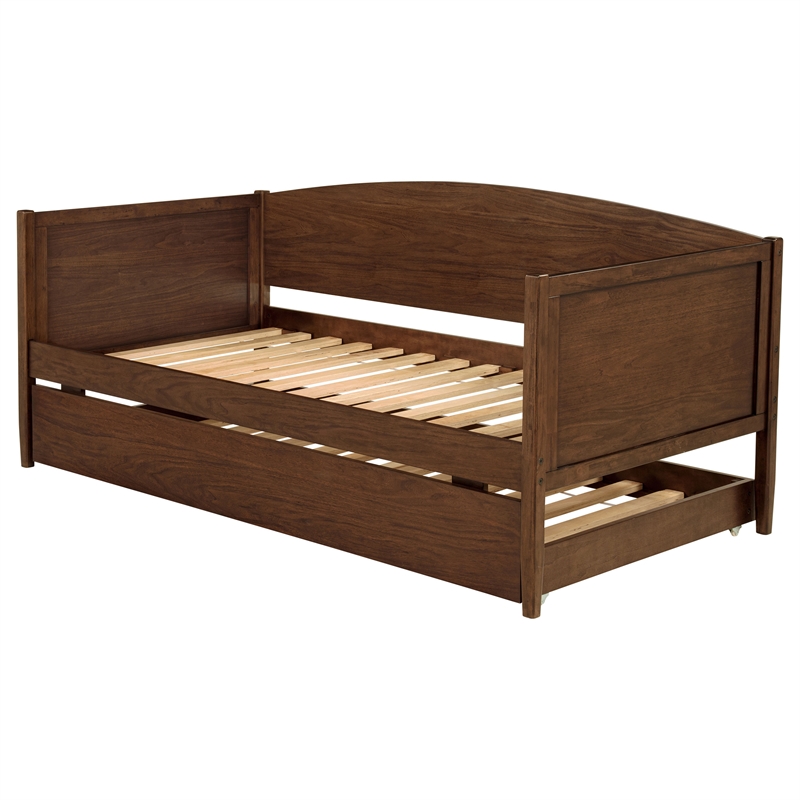 Pemberly Row Modern Classic Wood Twin Daybed with Trundle in Medium Walnut