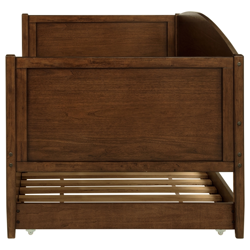 Pemberly Row Modern Classic Wood Twin Daybed with Trundle in Medium Walnut