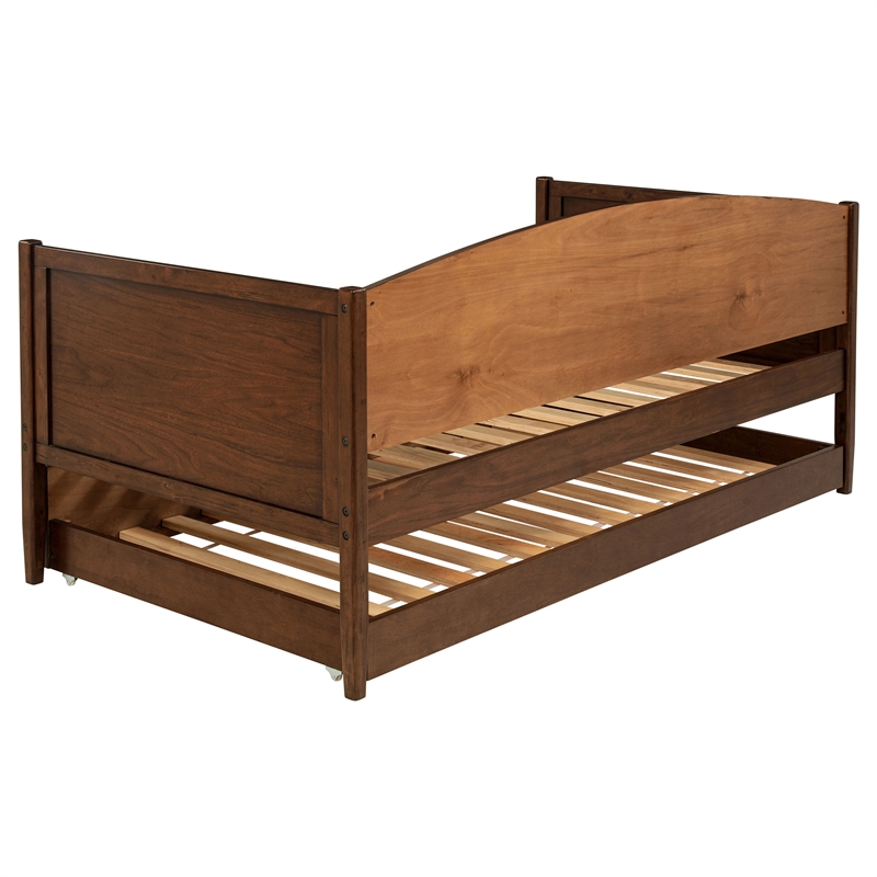 Pemberly Row Modern Classic Wood Twin Daybed with Trundle in Medium Walnut