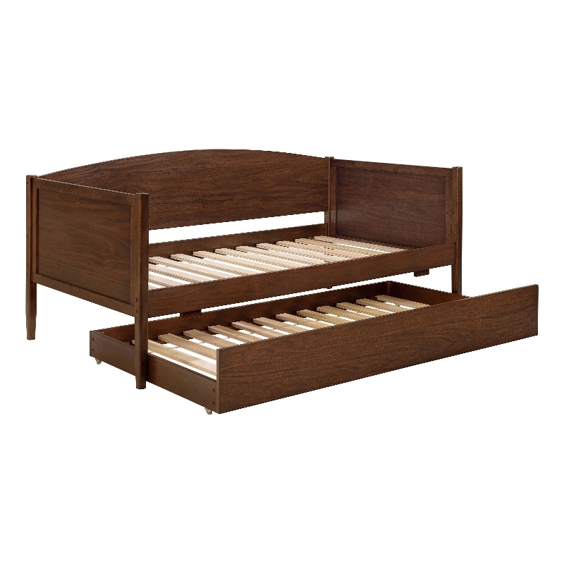 Pemberly Row Modern Classic Wood Twin Daybed with Trundle in Medium Walnut