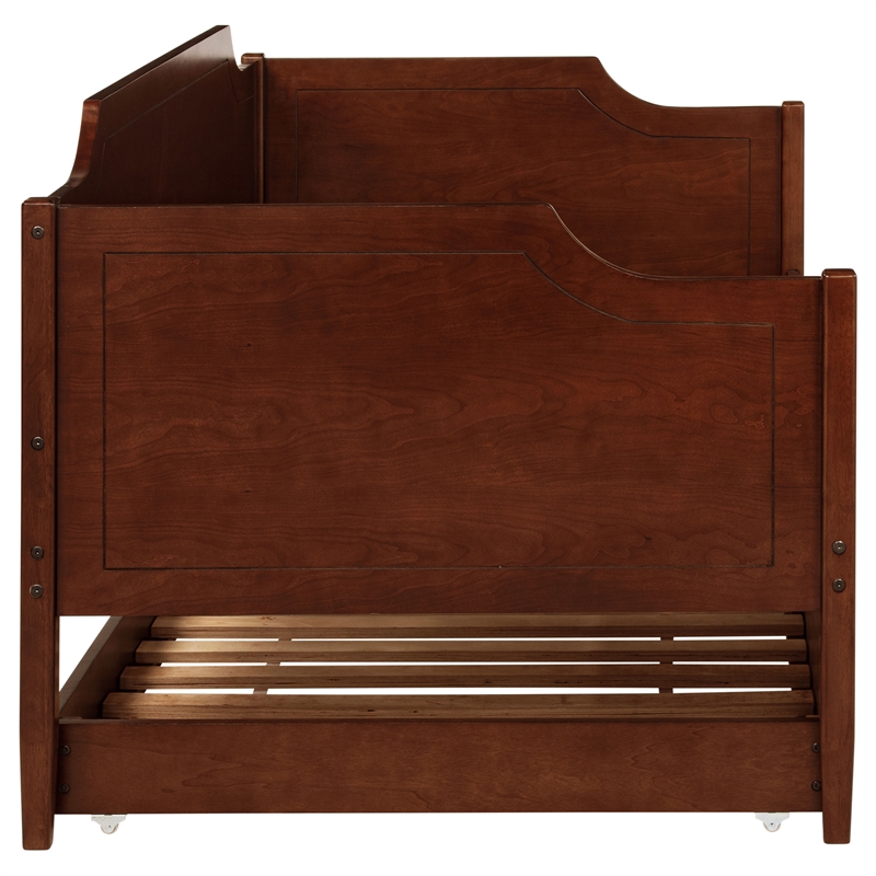 Pemberly Row Modern Classic Wood Twin Panel Daybed with Trundle in Cherry