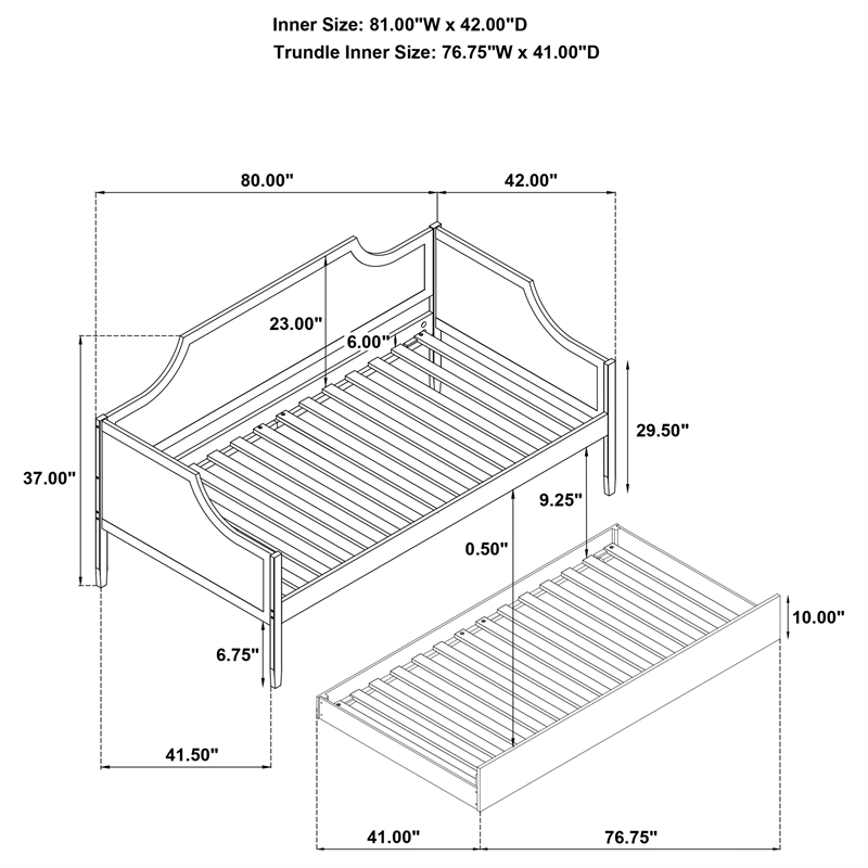 Pemberly Row Modern Classic Wood Twin Panel Daybed with Trundle in Cherry