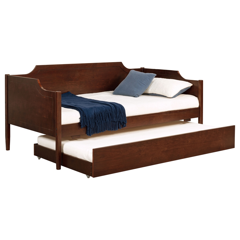 Pemberly Row Modern Classic Wood Twin Panel Daybed with Trundle in Cherry