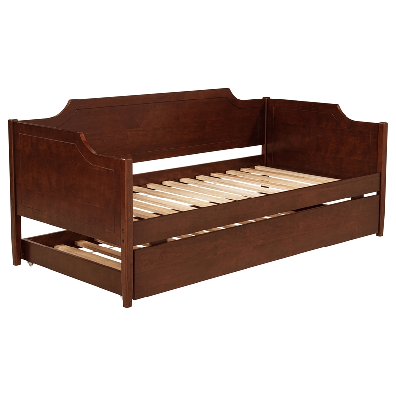 Pemberly Row Modern Classic Wood Twin Panel Daybed with Trundle in Cherry
