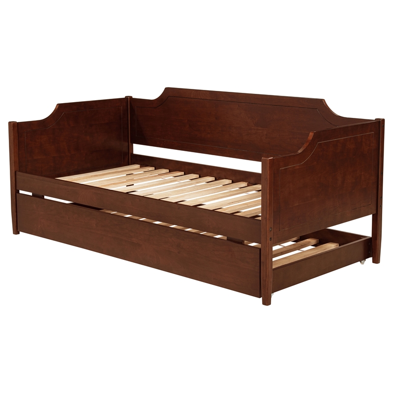 Pemberly Row Modern Classic Wood Twin Panel Daybed with Trundle in Cherry