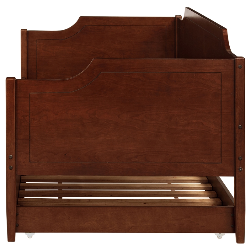 Pemberly Row Modern Classic Wood Twin Panel Daybed with Trundle in Cherry