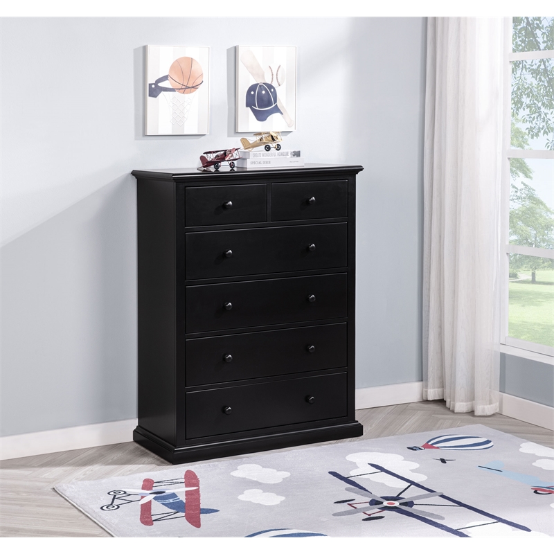 Pemberly Row 6-Drawer Bedroom Chest of Drawers with Round Knobs in Black