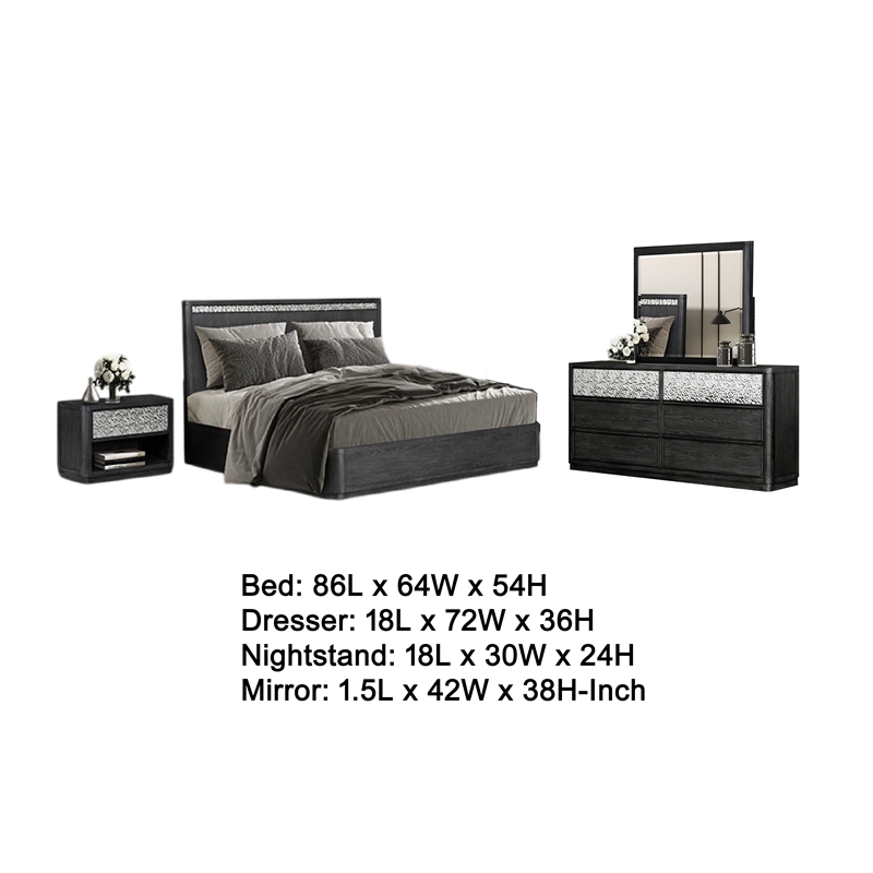 Pemberly Row 4-Piece Queen Bedroom Set with USB Bedside Table in Ash Gray
