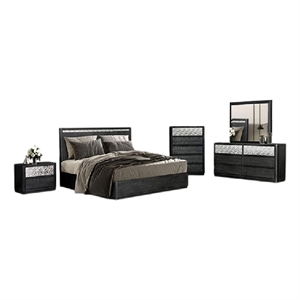 Pemberly Row 5-Piece Queen Bedroom Set with USB Nightstand in Ash Gray Wood