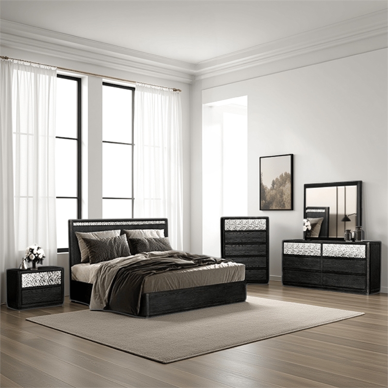 Pemberly Row 5-Piece Queen Bedroom Set with USB Nightstand in Ash Gray Wood