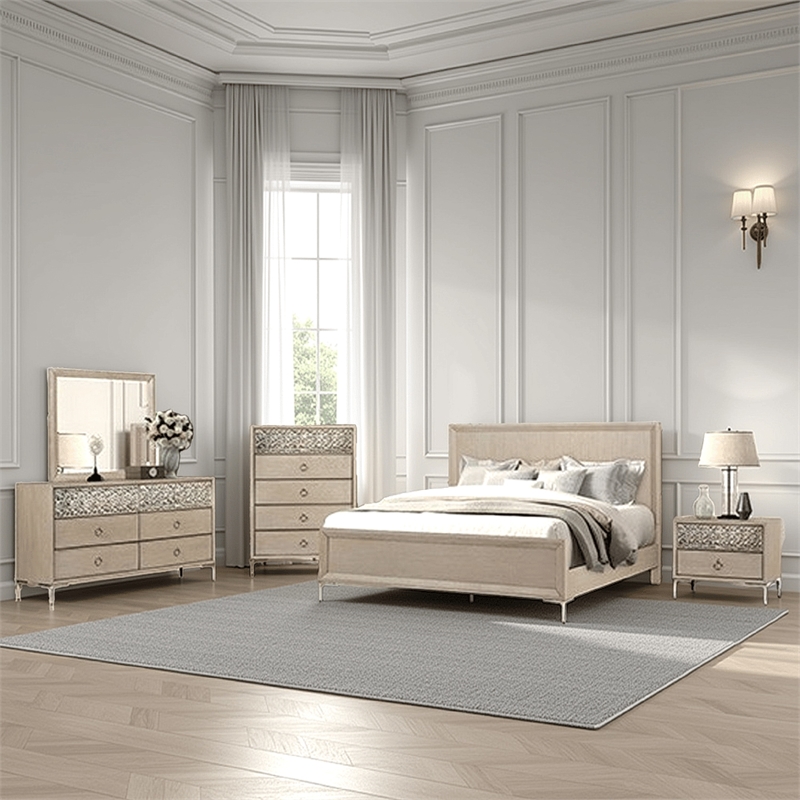 Pemberly Row 5-Piece Queen Bedroom Set with Chest in Natural Oak Brown