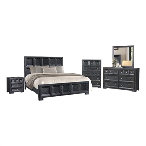 Pemberly Row 5-Piece Queen Bedroom Set with XL Nightstand in Rustic Black