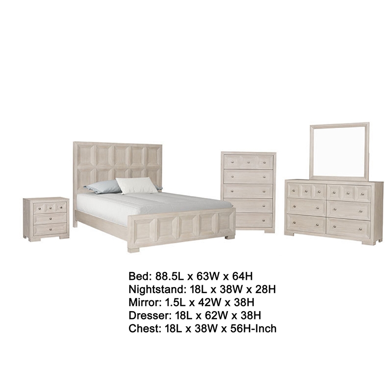 Pemberly Row 5-Piece Queen Bedroom Set with Chest in Beige Wood