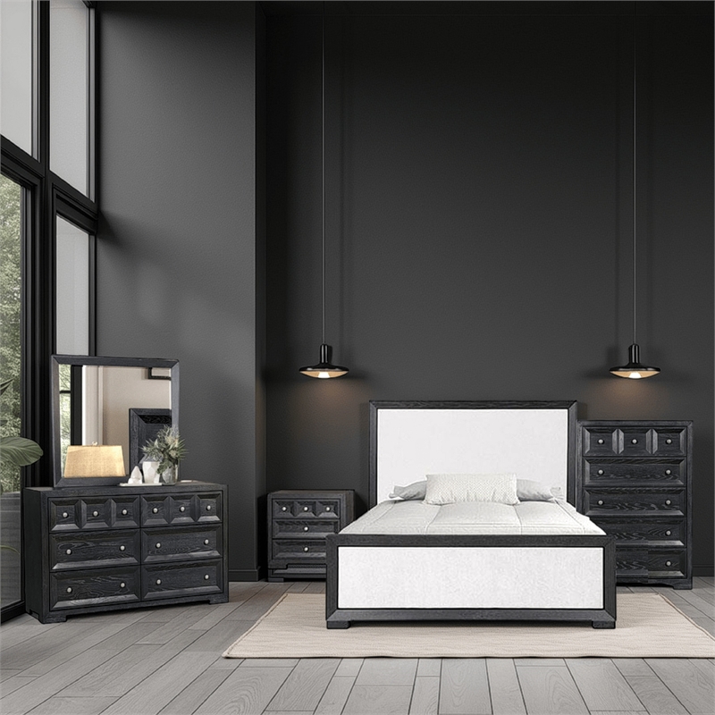 Pemberly Row 5-Piece Queen Bedroom Set with Chest in Black and White