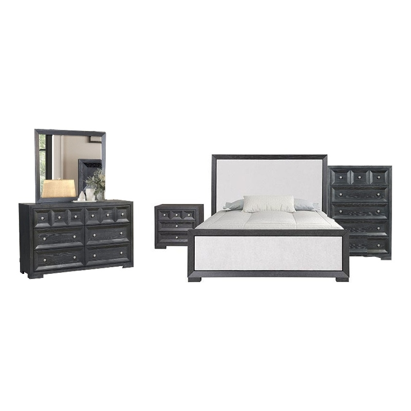Pemberly Row 5-Piece Queen Bedroom Set with Chest in Black and White