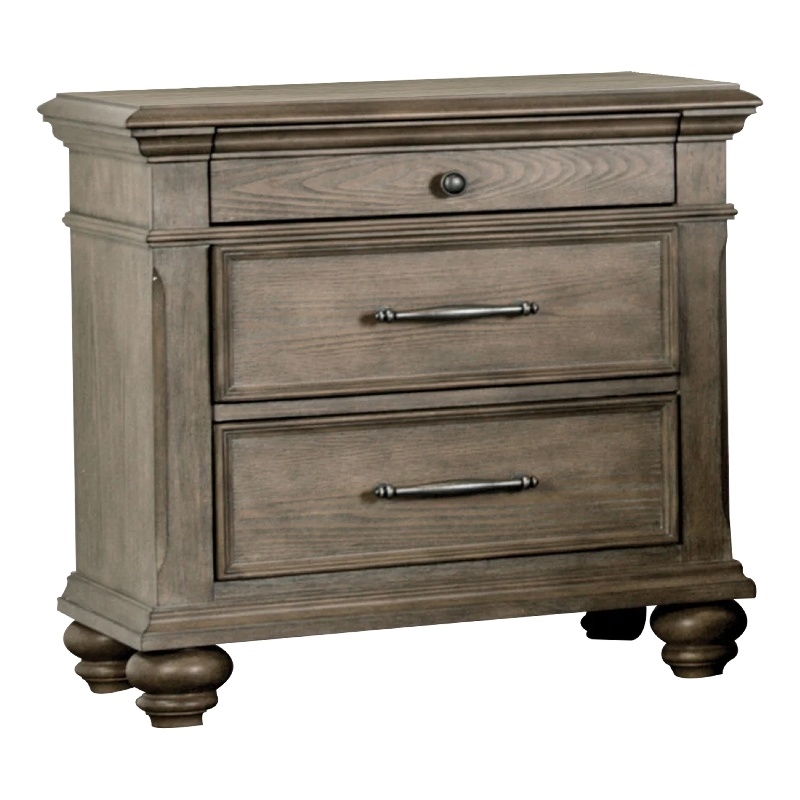 Pemberly Row Bedroom Nightstand with 3 Drawers in Aged Oak Brown