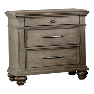 Pemberly Row Bedroom Nightstand with 3 Drawers in Aged Oak Brown