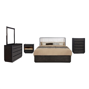 Pemberly Row 5-Piece Wood Eastern King Bedroom Set in Burnished Black