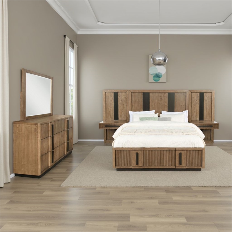 Pemberly Row 5-Piece Queen Storage Bedroom Set in Black and Ash Brown