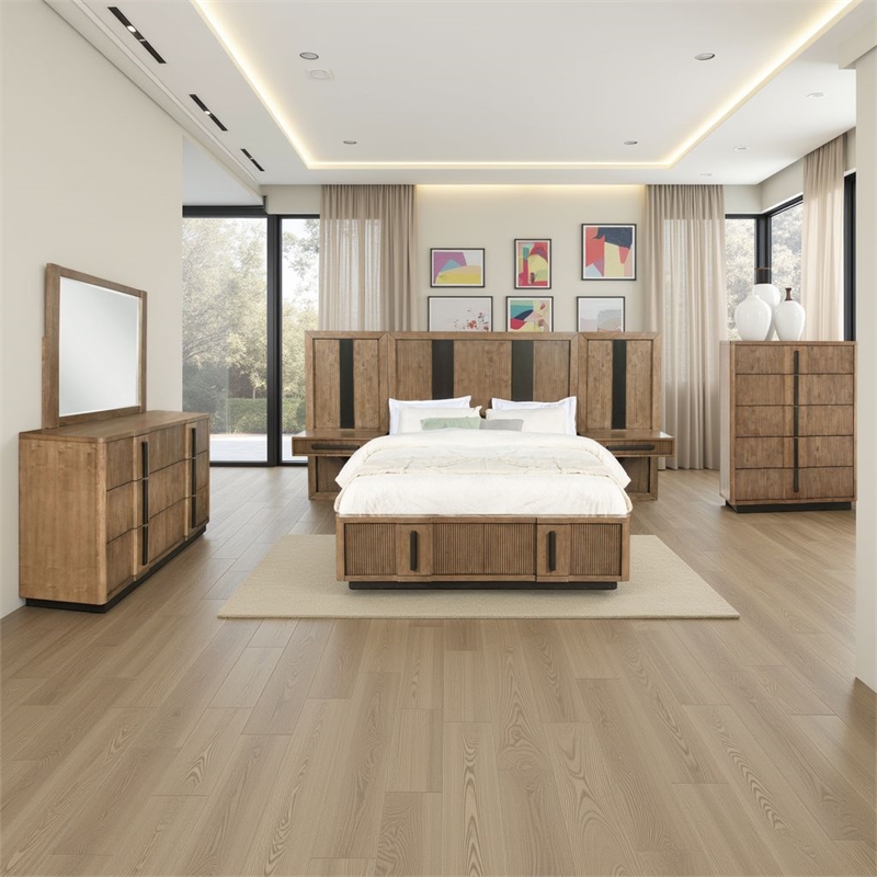 Pemberly Row 6-Piece Queen Storage Bedroom Set in Black and Ash Brown