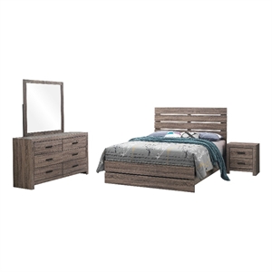Pemberly Row 4-Piece Queen Bedroom Set in Oak Brown and Dark Bronze