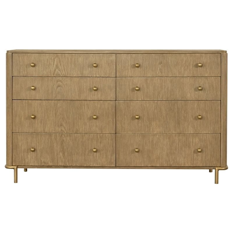 Pemberly Row 4-Piece Queen Bedroom Set with Round Mirror in Sand Brown