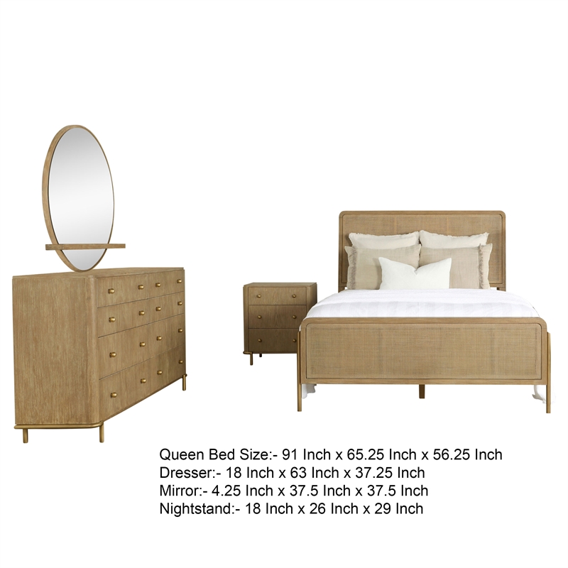 Pemberly Row 4-Piece Queen Bedroom Set with Round Mirror in Sand Brown