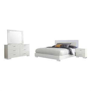 Pemberly Row 4-Piece Queen Faux Leather Bedroom Set in High Gloss White