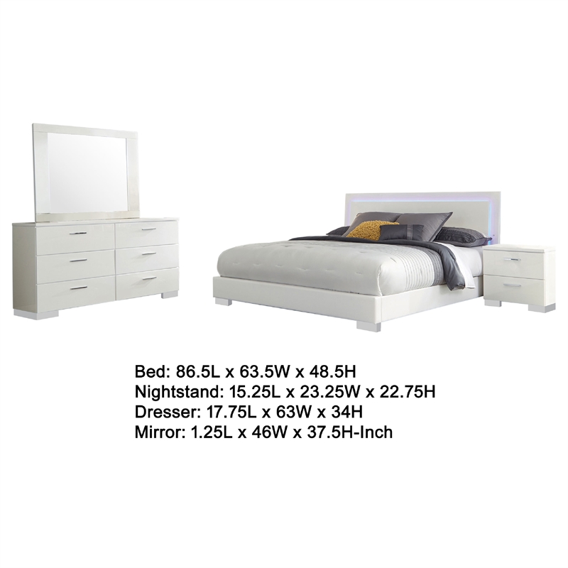 Pemberly Row 4-Piece Queen Faux Leather Bedroom Set in High Gloss White