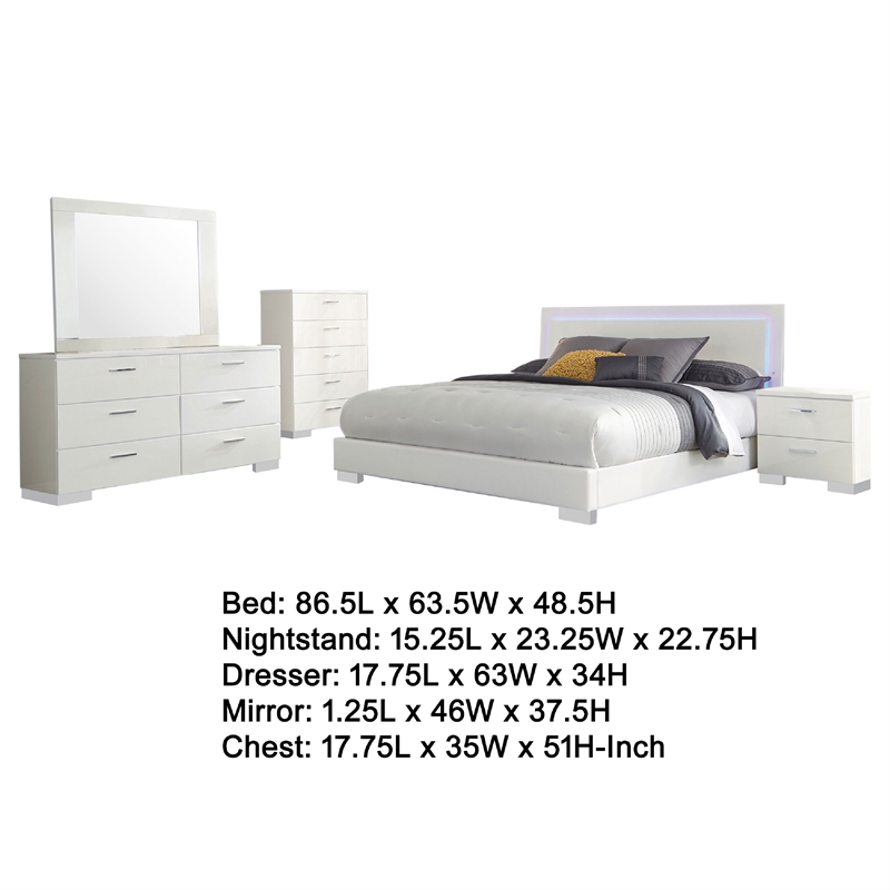 Pemberly Row 5-Piece Queen Faux Leather Bedroom Set in High Gloss White