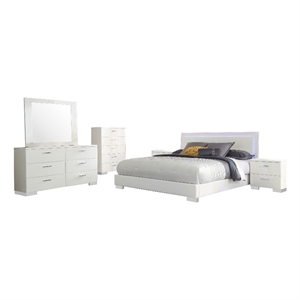 Pemberly Row 6-Piece Queen Faux Leather Bedroom Set in High Gloss White