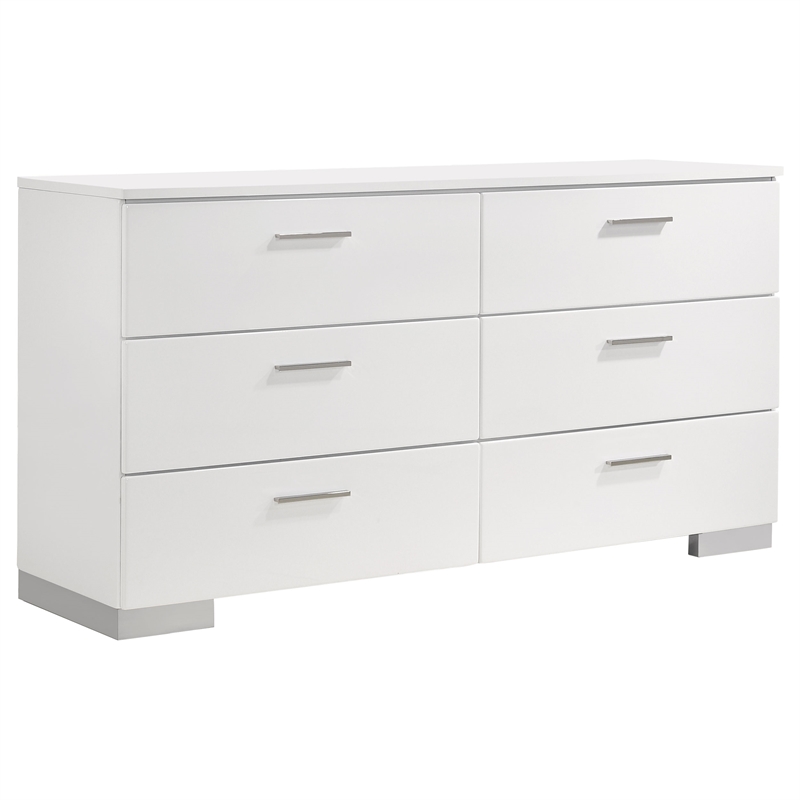 Pemberly Row 5-Piece Full LED Bedroom Set in White High Gloss Wood