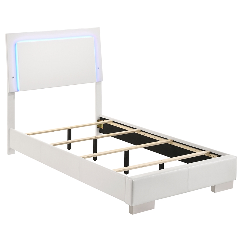 Pemberly Row 5-Piece Twin LED Bedroom Set in White High Gloss Wood