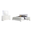 Pemberly Row 4-Piece Queen Faux Leather LED Bedroom Set in White Wood